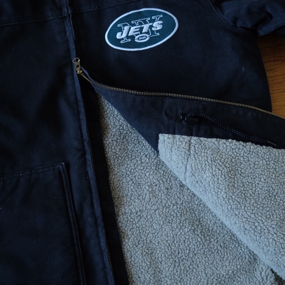 NFL New York Jets Hard Wear by Reebok Men Blue Sherpa Lined Work Jacket M Sporty - Picture 6 of 8